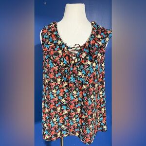 Vibrant Floral Lace-Up Women's Blouse